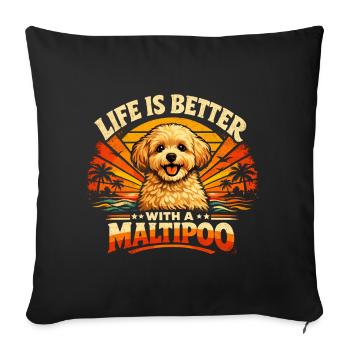 Maltipoo Retro Shirt | 70s Sunset Vintage Dog - Sofa pillowcase 17,3'' x 17,3'' (45 x 45 cm) - black - Front