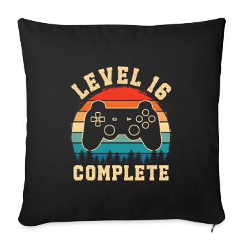 Level 16 complete – 16th anniversary gift - Sofa pillowcase 17,3'' x 17,3'' (45 x 45 cm) - black - Front
