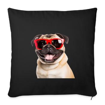 Cool pug with red sunglasses - Sofa pillowcase 17,3'' x 17,3'' (45 x 45 cm) - black - Front