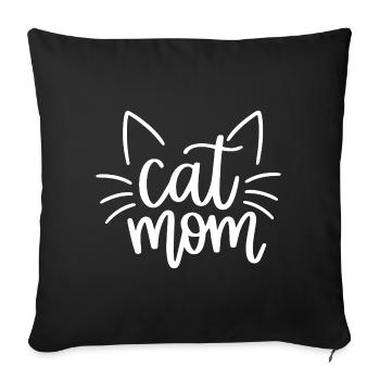Motif de maman chat avec des moustaches - Housse de coussin décorative 45 x 45 cm - noir - Devant