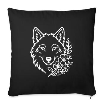 Wolf with Flowers Elegant Nature Art - Sofa pillowcase 17,3'' x 17,3'' (45 x 45 cm) - black - Front