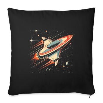 Retro-futuristisches weiß-orangefarbenes Raumschiff bewegt sich - Sofakissenbezug 45 x 45 cm - Schwarz - Vorne