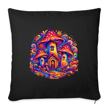 Psychedelisches Pilzhaus – Magische Fantasy Welt - Sofakissenbezug 45 x 45 cm - Schwarz - Vorne
