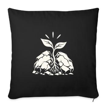 Keimling durchbricht den Stein - Sofakissenbezug 45 x 45 cm - Schwarz - Vorne