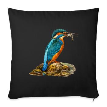 Eisvogel beim Fischfang Vintage Angler & Vogel Fan - Sofakissenbezug 45 x 45 cm - Schwarz - Vorne