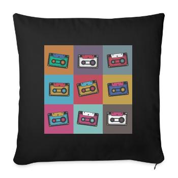 cassettes rétro comic Popart - Housse de coussin décorative 45 x 45 cm - noir - Devant