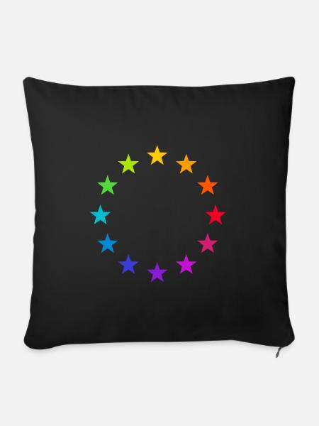 Europa EU Farbige Bunte Sterne Regenbogen Zeichen - Sofakissenbezug 45 x 45 cm - Schwarz