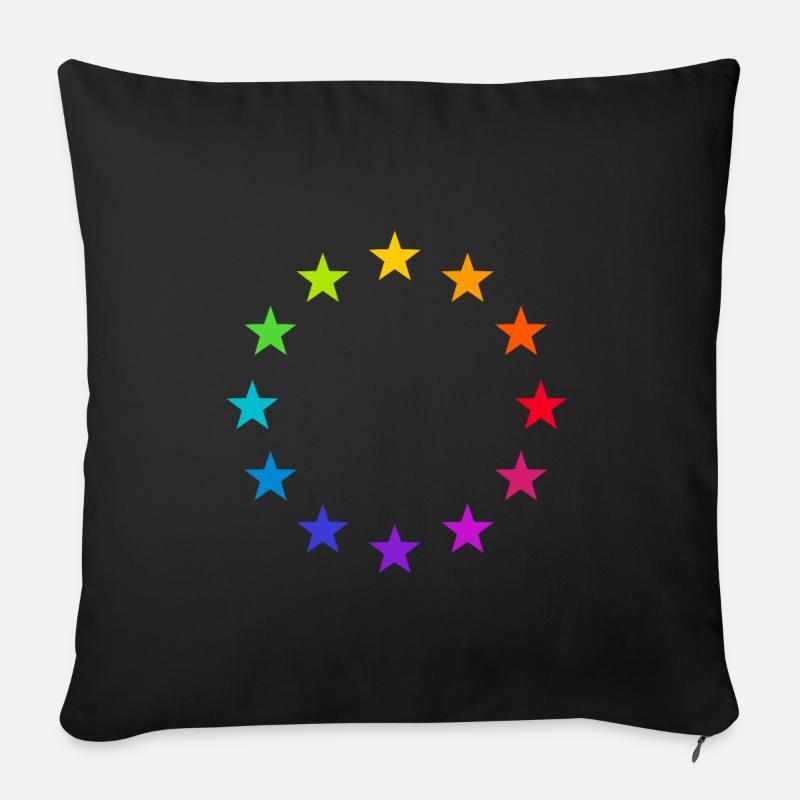 Europa EU Farbige Bunte Sterne Regenbogen Zeichen - Sofakissenbezug 45 x 45 cm - Schwarz