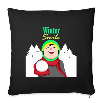 Winter Freuden, Winterspaß, Winter Smile - Sofakissenbezug 45 x 45 cm - Schwarz - Vorne