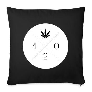 Cadeau Kiffer Blanc Cannabis 420 Cercle de Feuilles de Chanvre - Housse de coussin décorative 45 x 45 cm - noir - Devant