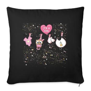c'est une fille, hibou mignon - Housse de coussin décorative 45 x 45 cm - noir - Devant