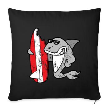 Planche de surf requin style grunge vintage rétro - Housse de coussin décorative 45 x 45 cm - noir - Devant