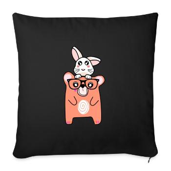 cooler bär und niedlicher hase - Sofakissenbezug 45 x 45 cm - Schwarz - Vorne