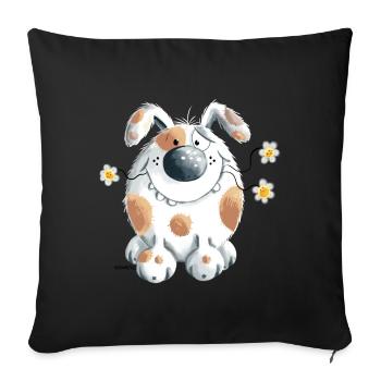 Funny dog with flower - Sofa pillowcase 17,3'' x 17,3'' (45 x 45 cm) - black - Front