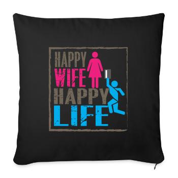 Femme heureuse - vie heureuse - Housse de coussin décorative 45 x 45 cm - noir - Devant