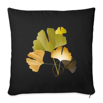 Feuilles élégantes de ginkgo doré et vert - Housse de coussin décorative 45 x 45 cm - noir - Devant
