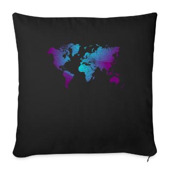 conception de carte du monde cool en bleu et violet - Housse de coussin décorative 45 x 45 cm - noir - Devant