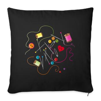 Sewing utensils buttons, needle, thread and sewing thread - Sofa pillowcase 17,3'' x 17,3'' (45 x 45 cm) - black - Front