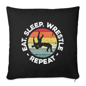Mangez Sleep Wrestle Répétez le combat de cadeaux d'arts martiaux - Housse de coussin décorative 45 x 45 cm - noir - Devant