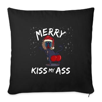 Ugly Christmas Sweater Baboon Popo Kiss my Ass - Sofa pillowcase 17,3'' x 17,3'' (45 x 45 cm) - black - Front