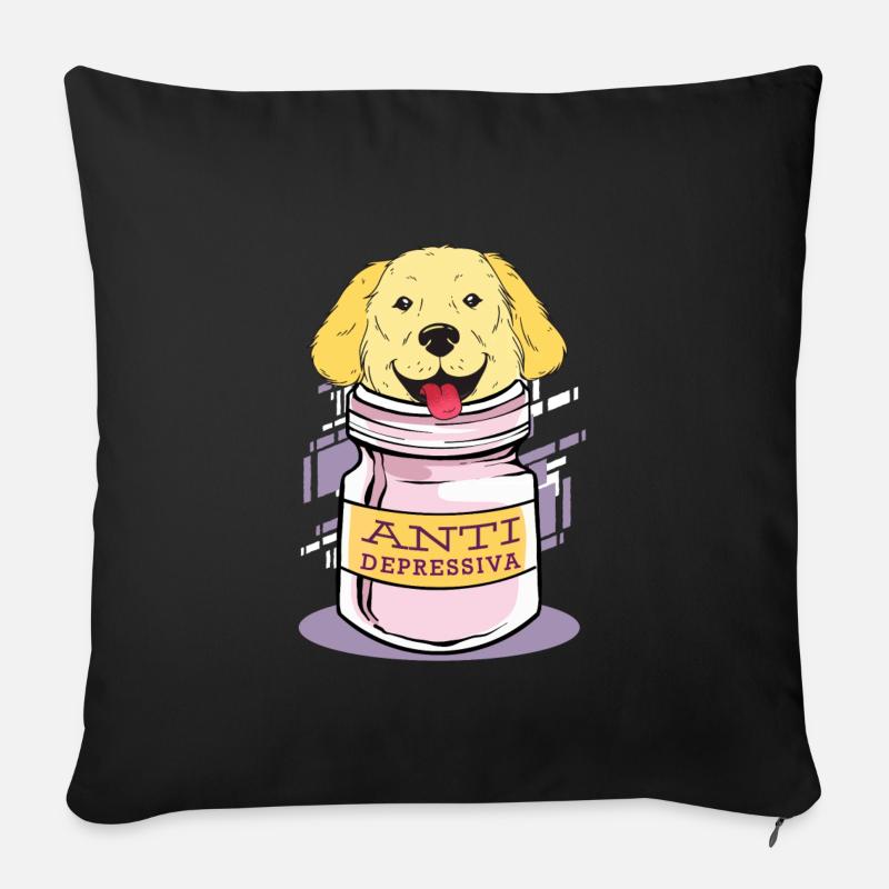 Golden Retriever Depression Pillen - Sofakissenbezug 45 x 45 cm - Schwarz