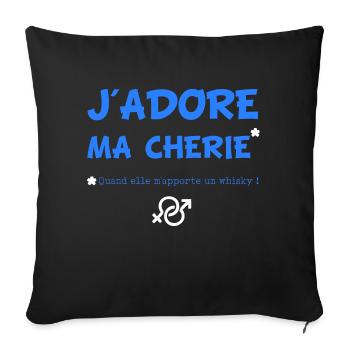 T shirt humour, couple, j'adore ma chérie. - Housse de coussin décorative 45 x 45 cm - noir - Devant