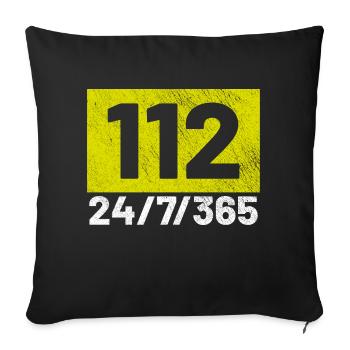 112 24 7 Feuerwehr - Sofakissenbezug 45 x 45 cm - Schwarz - Vorne