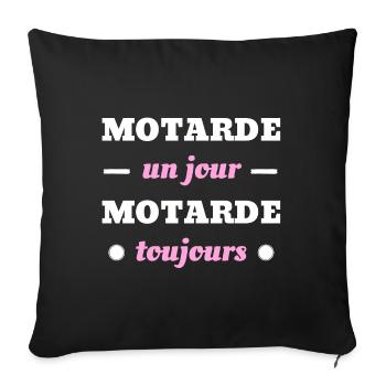 t shirt humour motarde un jour toujours moto femme - Housse de coussin décorative 45 x 45 cm - noir - Devant