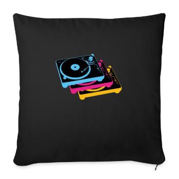 retro vintge oldschool vinyl records turntables - Sofa pillowcase 17,3'' x 17,3'' (45 x 45 cm) - black - Front