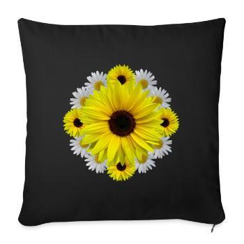 Tournesol, Marguerites, Fleurs, Floral - Housse de coussin décorative 45 x 45 cm - noir - Devant