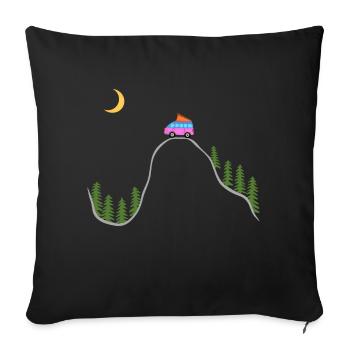 Campingbus Forêt, Tente, Camper, Wilds, Sur le toit - Housse de coussin décorative 45 x 45 cm - noir - Devant