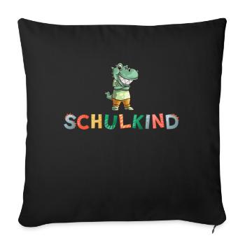 Dino Schulkind bunte Buchstaben Dinosaurier - Sofakissenbezug 45 x 45 cm - Schwarz - Vorne