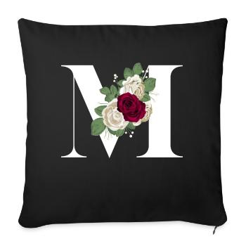 letter M flowered - Sofa pillowcase 17,3'' x 17,3'' (45 x 45 cm) - black - Front