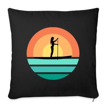 SUP Girl Stand Up Paddle Femme dans Retro Sunset - Housse de coussin décorative 45 x 45 cm - noir - Devant
