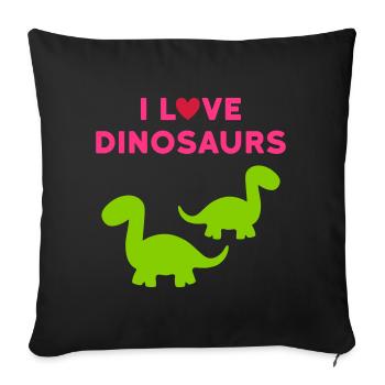 I love dinosaurs (two brontosaurs, heart) - Sofa pillowcase 17,3'' x 17,3'' (45 x 45 cm) - black - Front