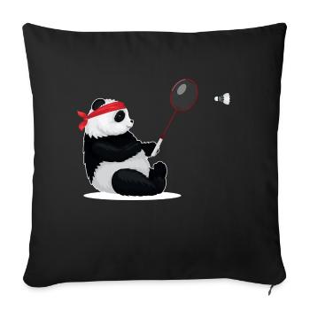 Badminton Panda Drôle Sweet Sport Humour Badminton - Housse de coussin décorative 45 x 45 cm - noir - Devant