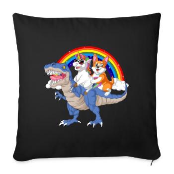 corgi et licorne chevauchant le dinosaure - Housse de coussin décorative 45 x 45 cm - noir - Devant