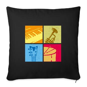 Popart Musicians Instruments Idée cadeau - Housse de coussin décorative 45 x 45 cm - noir - Devant