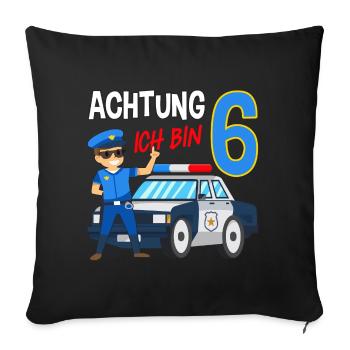 6. Geburtstag Polizei Auto 6 Jahre alt Polizist - Sofakissenbezug 45 x 45 cm - Schwarz - Vorne