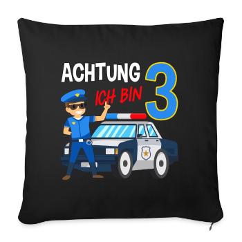 3. Geburtstag Polizei Auto 3 Jahre alt Polizist - Sofakissenbezug 45 x 45 cm - Schwarz - Vorne