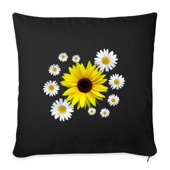 Sunflower with daisies flowers, floral, flower - Sofa pillowcase 17,3'' x 17,3'' (45 x 45 cm) - black - Front