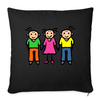 Parents Père Mère - Trois enfants Frères et sœurs - Housse de coussin décorative 45 x 45 cm - noir - Devant