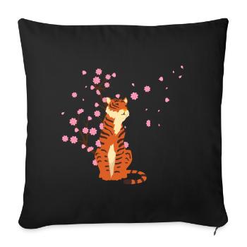 Cherry Blossom Tiger Animal Japanese Sakura Flower - Sofa pillowcase 17,3'' x 17,3'' (45 x 45 cm) - black - Front