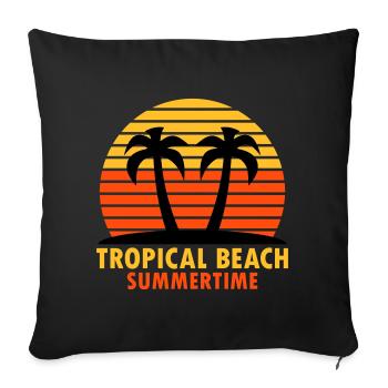 Plage tropicale, été (île, palmiers, soleil) - Housse de coussin décorative 45 x 45 cm - noir - Devant