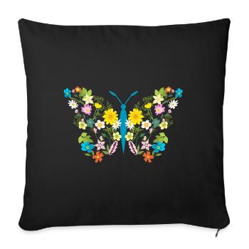 Wildflower Butterfly Blooming Floral Art - Sofa pillowcase 17,3'' x 17,3'' (45 x 45 cm) - black - Front