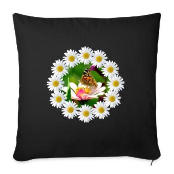 Margeriten Blüte mit Schmetterling Blumenmuster - Sofakissenbezug 45 x 45 cm - Schwarz - Vorne