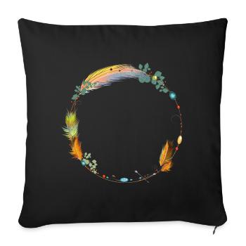 delicate frame made of feathers and ethno symbols - Sofa pillowcase 17,3'' x 17,3'' (45 x 45 cm) - black - Front