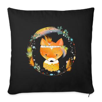 small fox with feather decoration in ethno frame - Sofa pillowcase 17,3'' x 17,3'' (45 x 45 cm) - black - Front
