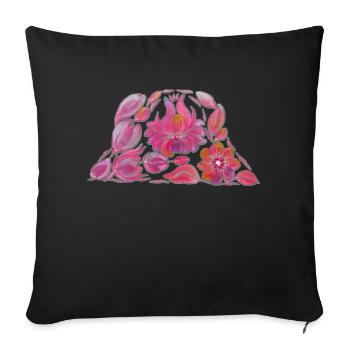 Pink Bucket Hat. Petrykivka Painting. UA ART. - Sofa pillowcase 17,3'' x 17,3'' (45 x 45 cm) - black - Front