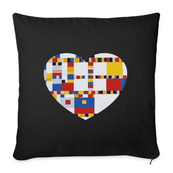 Cœur avec tableau Mondrian Victory Boogie Woogie - Housse de coussin décorative 45 x 45 cm - noir - Devant